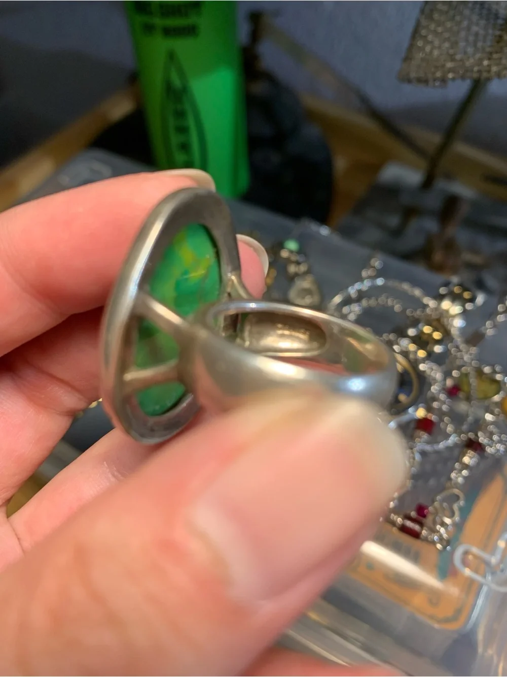 Size 8 Green Turquoise Teardrop Statement Ring - Handmade Sterling Silver
